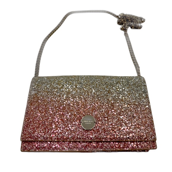 Jimmy Choo Ombré Pink Flamingo Platinum Lizzie Mini Glitter Clutch Shoulder Bag - Picture 2 of 14